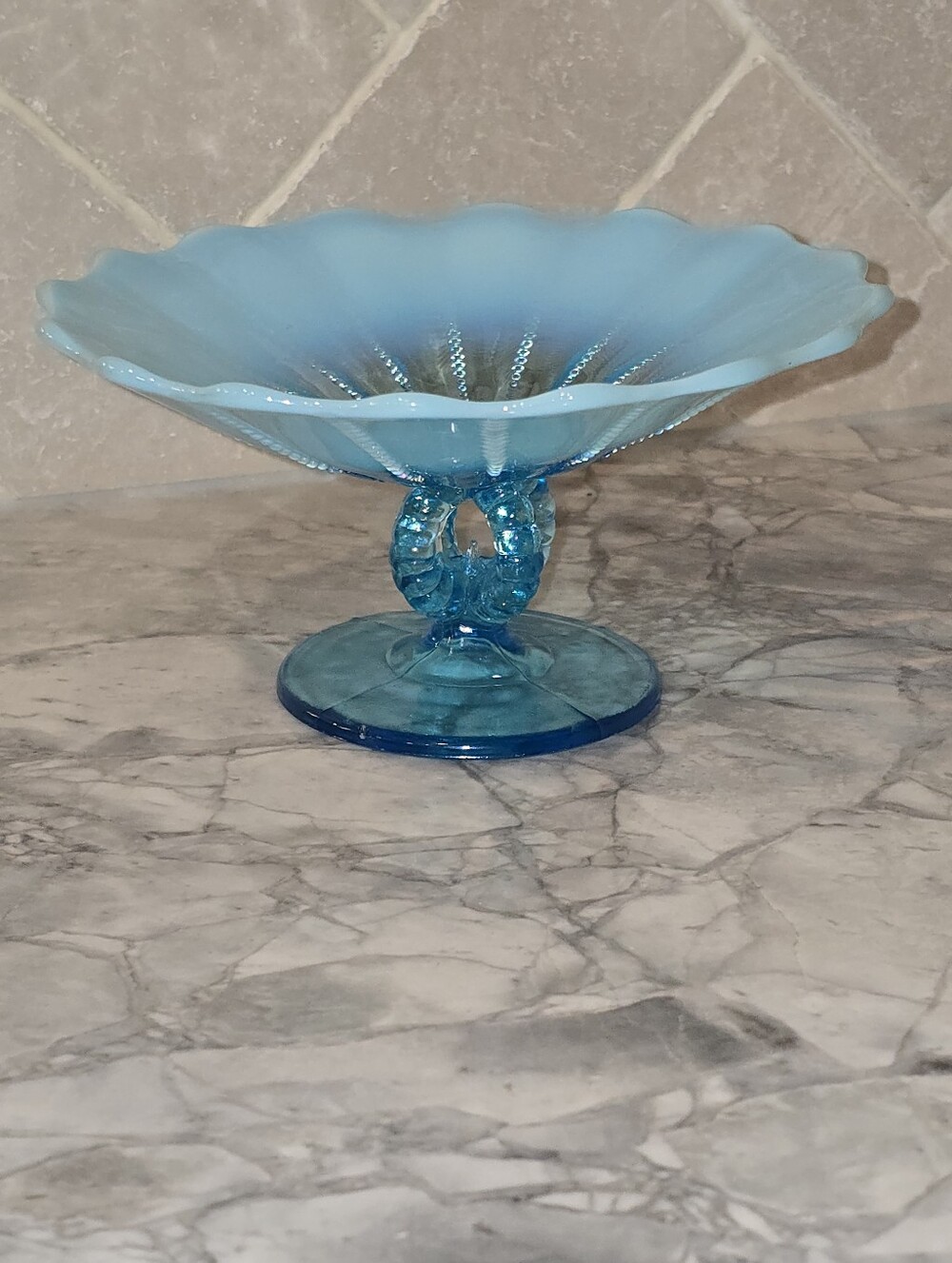 Antique Northwood Beaded Panel Blue Opalescent Glass Bowl Candy Dish EAPG Fenton